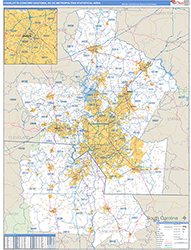 Charlotte-Concord-Gastonia Metro Area Wall Map Basic Style 2026